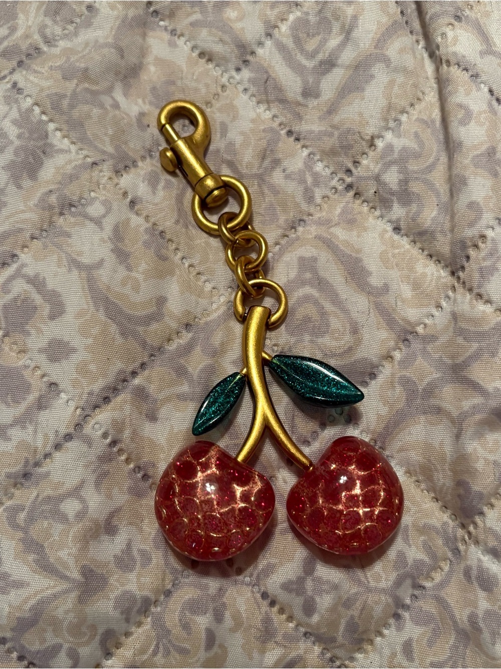 Cherry Charm Keychain in Red and Green